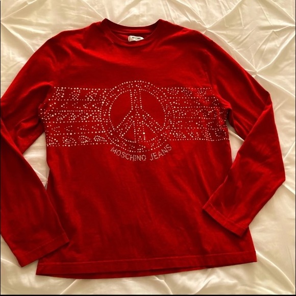 Moschino red men’s long sleeve henley SZ LG peace